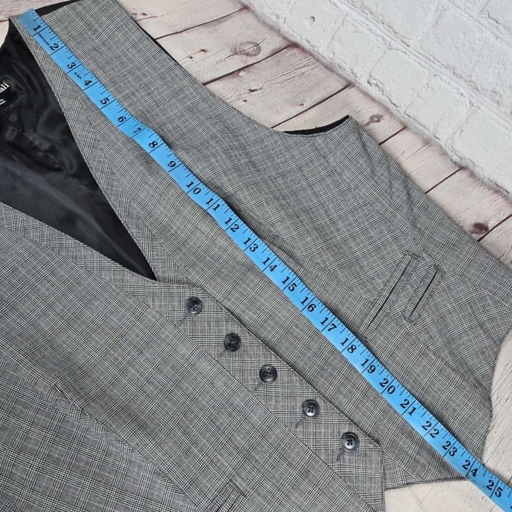 Norma Kamali Plaid‎ Vest Womens XL Gray Black Formal Lined Pockets Sleeveless - Picture 8 of 8